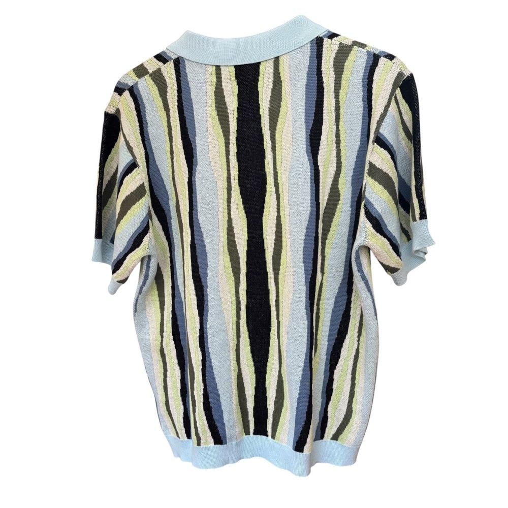 WESC Collar Polo Button Front Blue/Green Ripple Sky Pattern Men's M Women L NWT - Picture 3 of 10